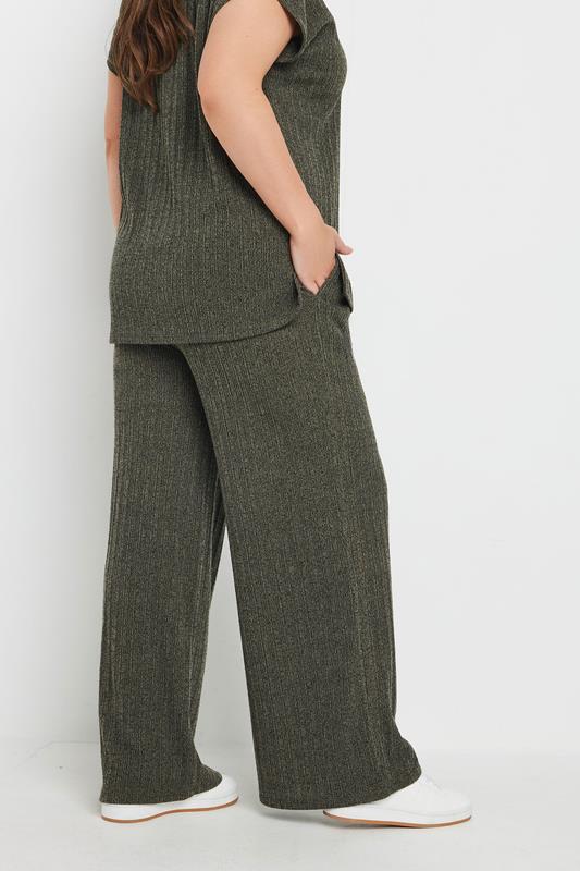 YOURS Plus Size Khaki Green Knitted Wide Leg Trousers | Yours Clothing 2