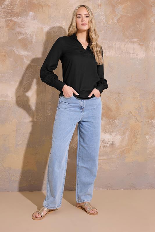 LTS Tall Black Open Collar Shirt | Long Tall Sally 1