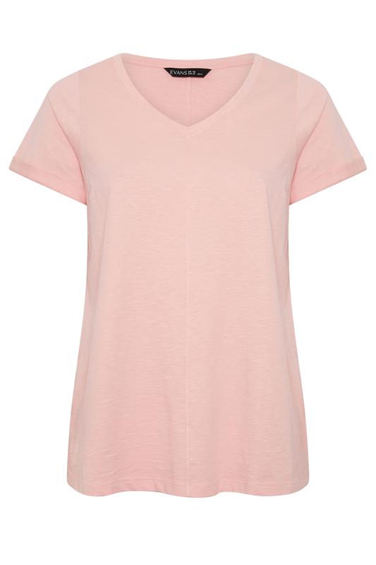EVANS Plus Size Blush Pink V-Neck Cotton T-Shirt | Evans 5
