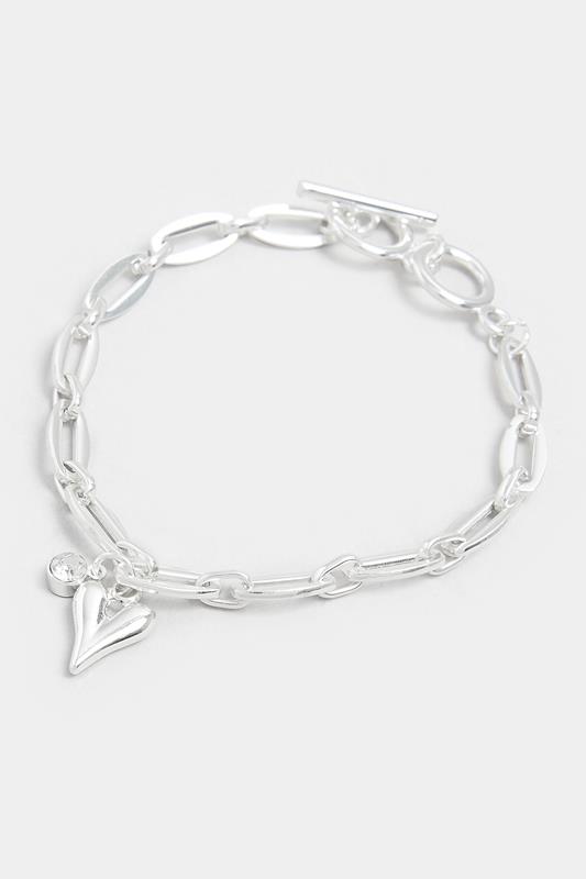 Silver Tone Heart Polished Charm Bracelet | Yours Clothing 1