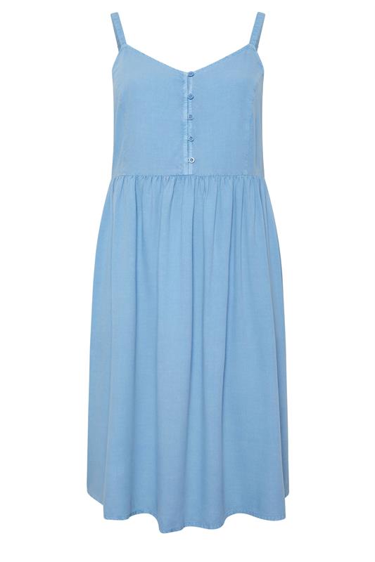 YOURS Plus Size Blue Chambray Strappy Midi Sundress | Yours Clothing 5