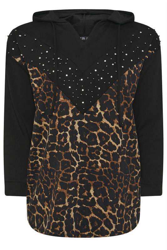 YOURS Plus Size Grey Black Leopard Print Stud Hoodie | Yours Clothing 5