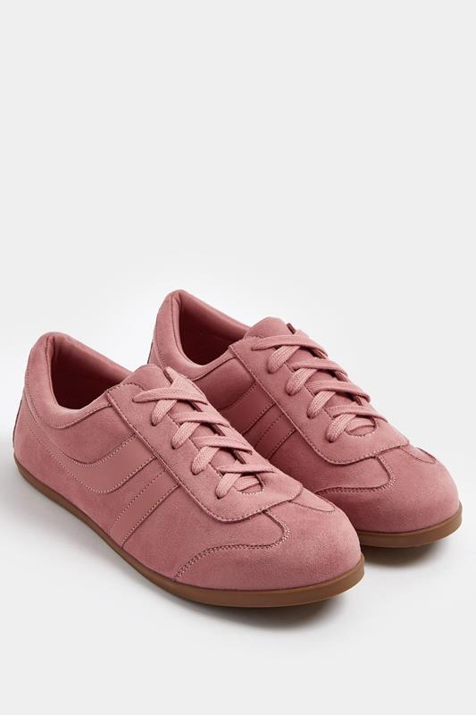 Pink Faux Suede Stripe Trainers In Extra Wide EEE Fit | Yours Clothing 1