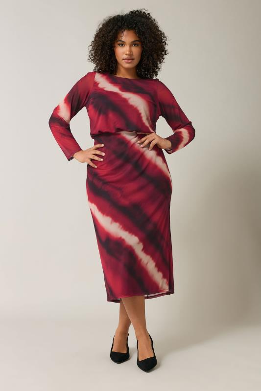 EVANS Plus Size Burgundy Red Abstract Print Mesh Midi Skirt | Evans  1