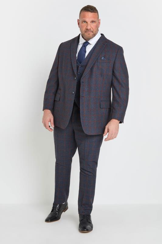 BadRhino Tailoring Big & Tall Blue & Red Checked Suit Trousers | BadRhino 4