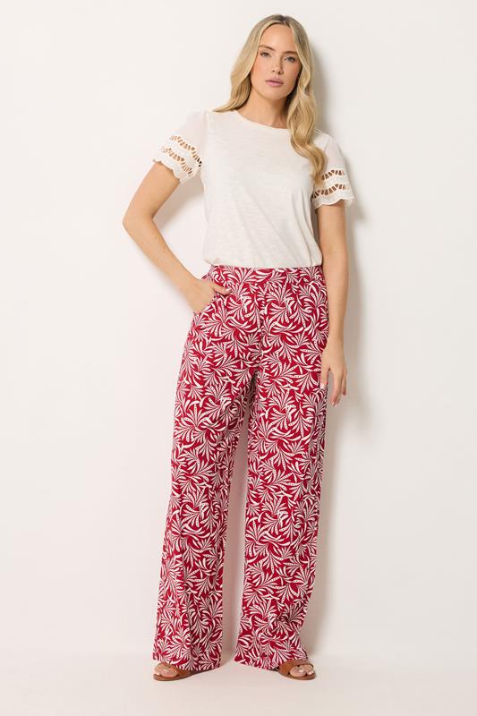 LTS Tall Women's Red Leaf Print Wide Leg Trousers | Long Tall Sally 1