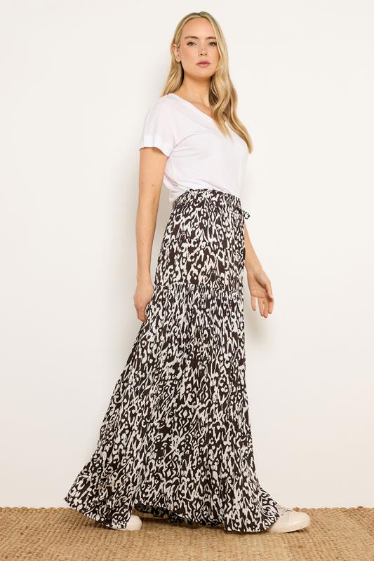 LTS Tall Chocolate Brown Abstract Tiered Maxi Skirt