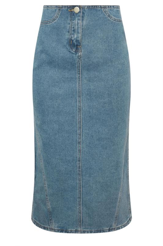 PixieGirl Petite Women's Light Blue Denim Seam Midi Skirt | PixieGirl 5