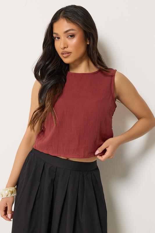 PixieGirl Petite Brick Red Cotton Cheesecloth Top