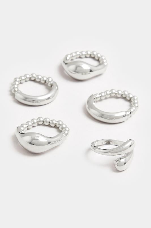 YOURSET 5 PACK Silver Tone Stretch Statement Rings | Yours Clothing 4