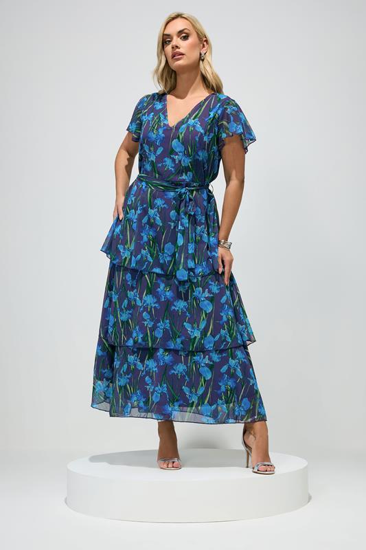 YOURS LONDON Curve Navy Blue Floral Tiered Maxi Dress