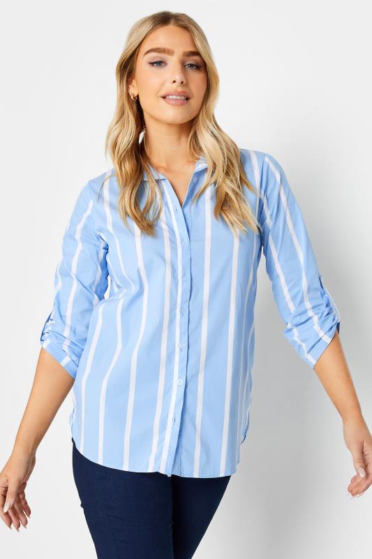M&Co Blue Stripe Tab Sleeve Detail Shirt | M&Co 1