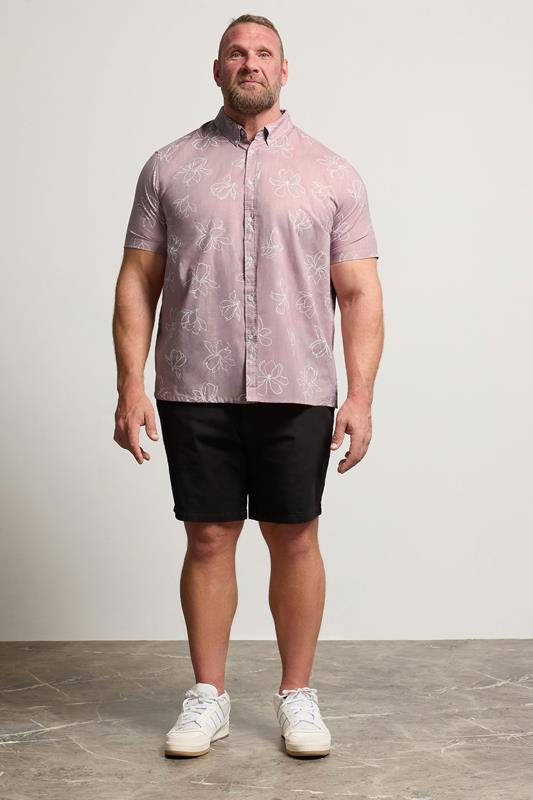 BadRhino Big & Tall Pink Linear Floral Slub Shirt | BadRhino 2
