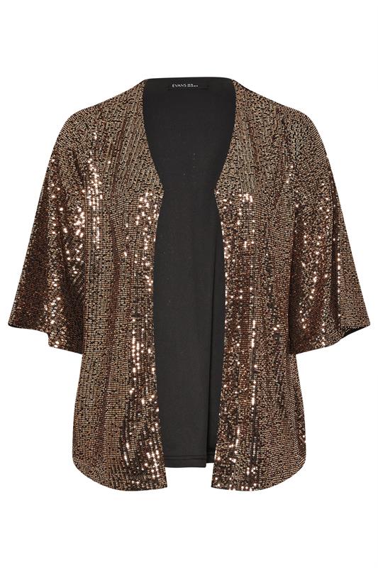 EVANS Plus Size Gold Sequin Embellished Kimono | Evans  6