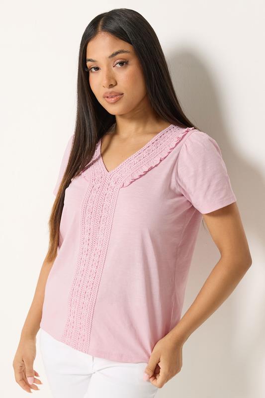  M&Co Petite Pink Short Sleeve Frill Cotton Blouse