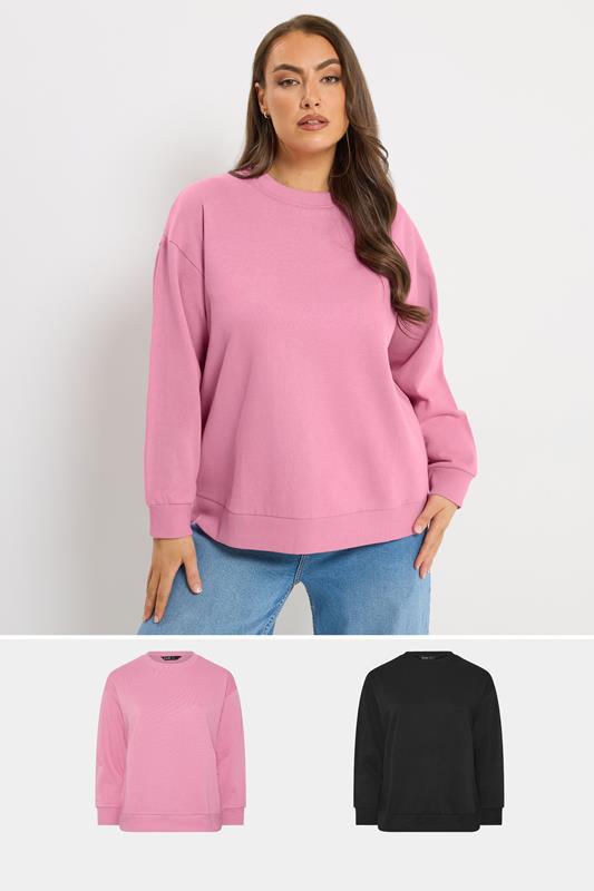YOURSET Plus Size 2 PACK Black & Pink Sweatshirts | Yours Clothing 1