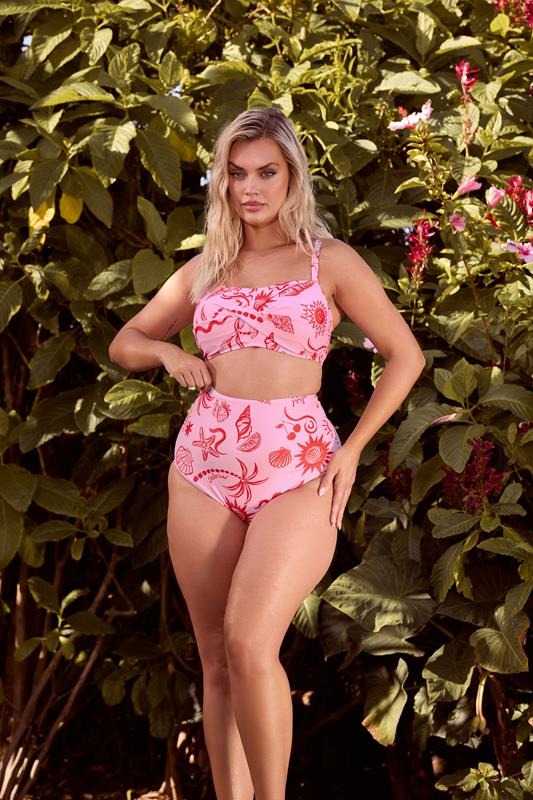 YOURS Curve Pink Shell Print Super High Waist Bikini Brief