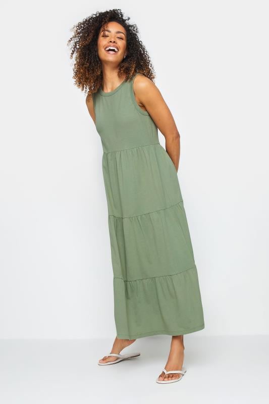 Women's  M&Co Khaki Green Sleeveless Tiered Cotton Maxi Dress