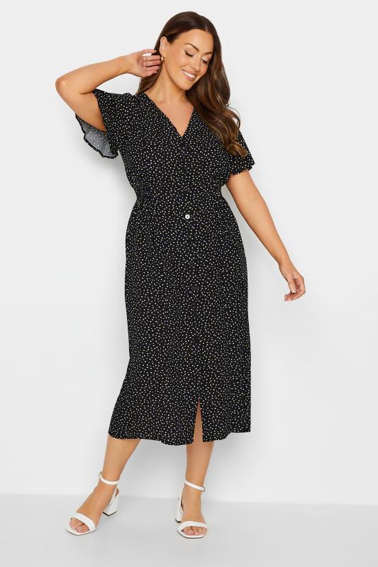 M&Co Black Spot Print Shirred Waist Dress | M&Co 1