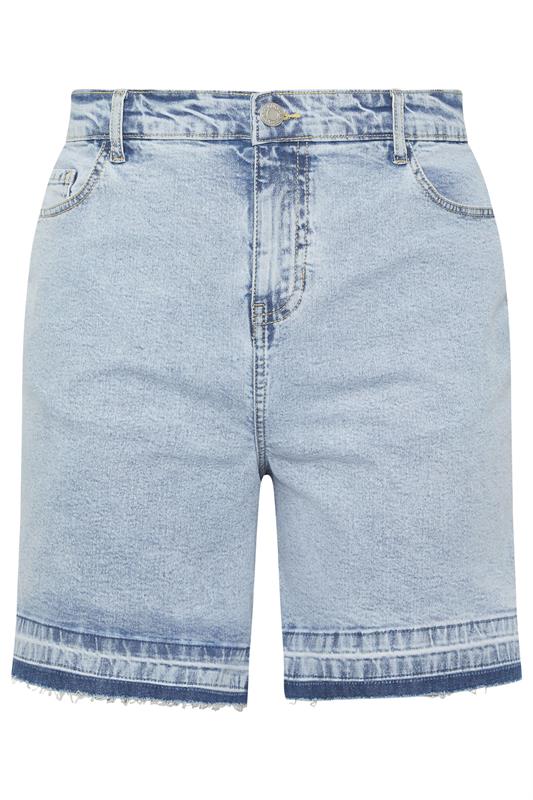 YOURS Plus Size Blue Hem Detail Denim Shorts | Yours Clothing 5