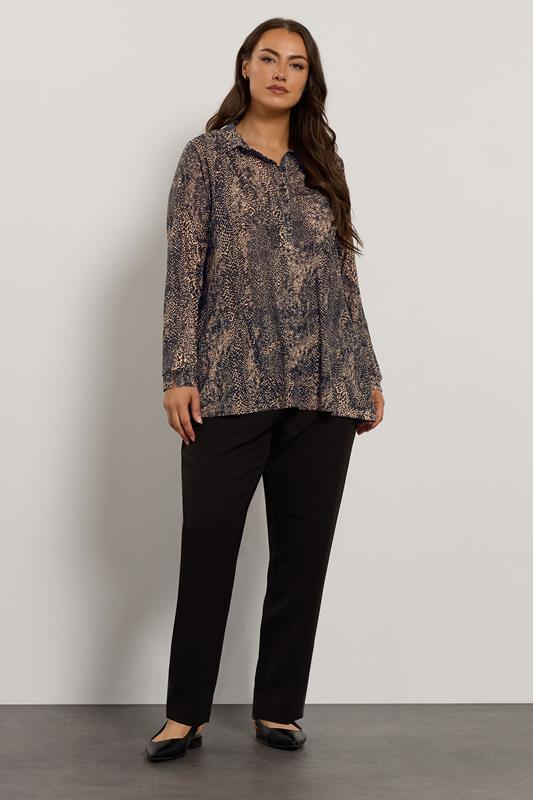EVANS Plus Size Natural & Black Animal Print Half Placket Shirt  | Evans 1