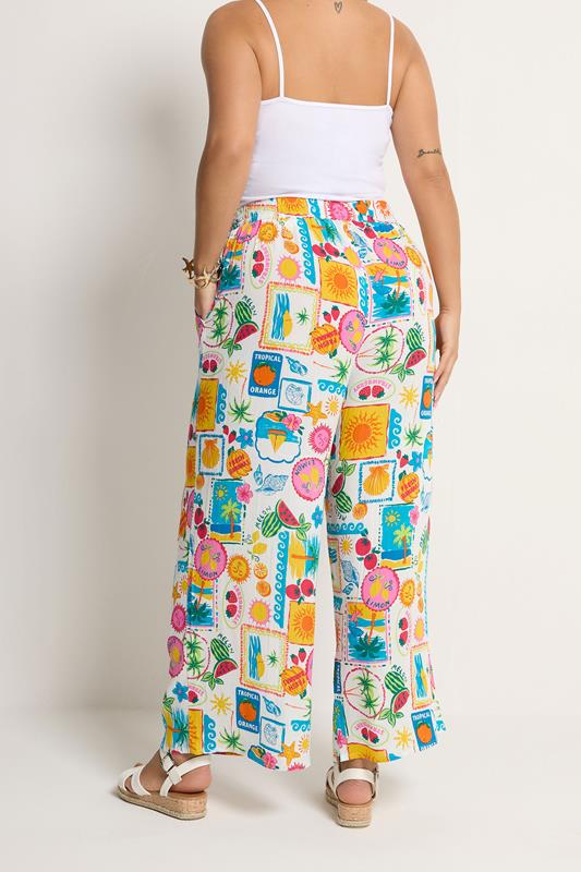 YOURS Plus Size White Mixed Print Trousers | Yours Clothing 2