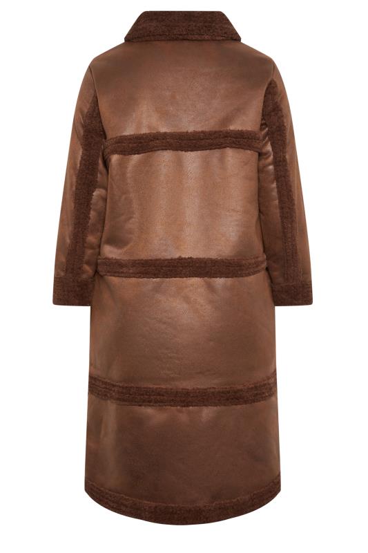 YOURS Curve Brown Faux Fur PU Jacket | Yours Clothing 8