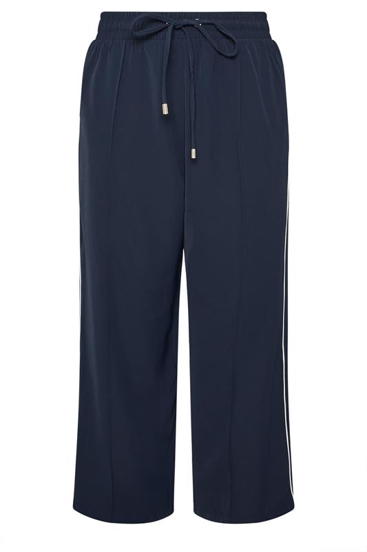 YOURS Plus Size Navy Blue Side Stripe Wide Leg Trousers | Yours Clothing 6