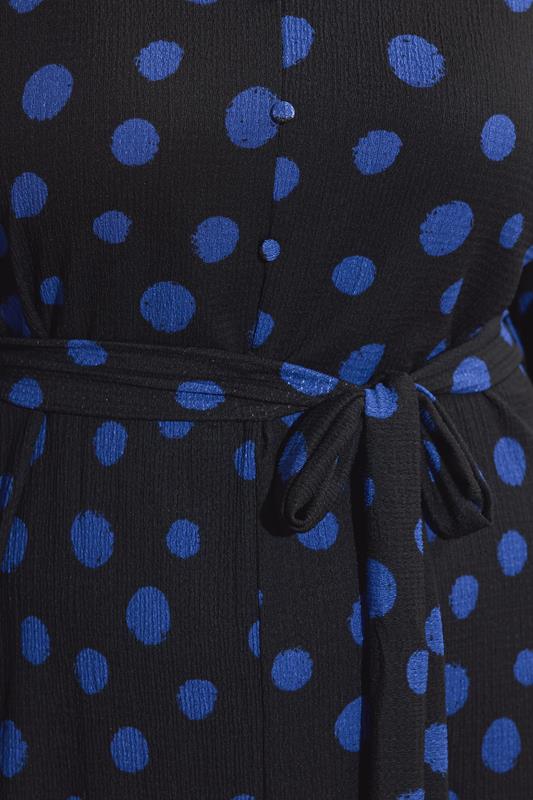 EVANS Plus Size Black & Blue Spot Print Split Front Dress | Yours Clothing  4
