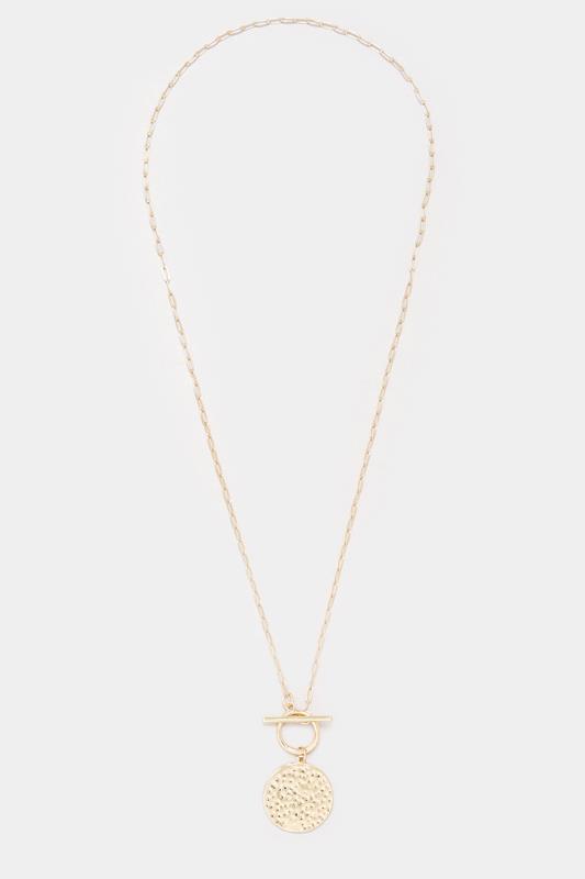 Gold Tone Textured Circle Long Necklace