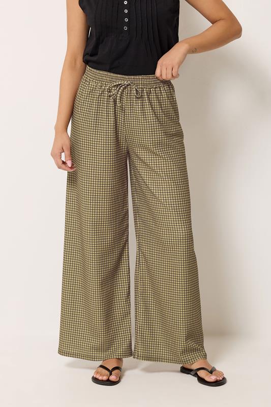 M&Co Petite Chocolate Brown Check Wide Leg Trousers | M&Co 1
