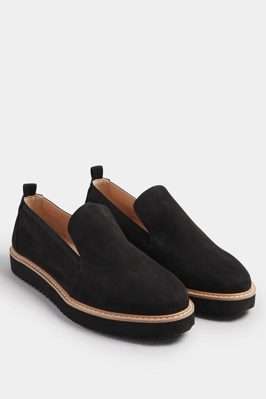 LTS Black Faux Suede Slip-On Loafers In Standard Fit