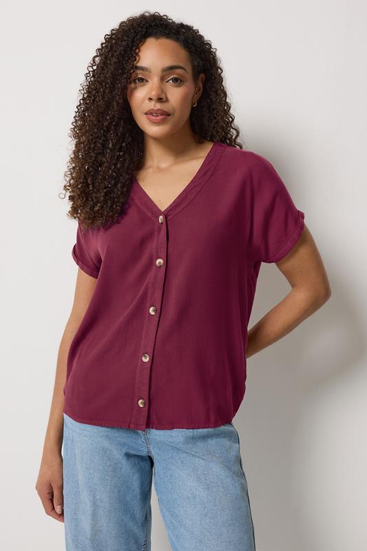  M&Co Dark Red Button Front Blouse