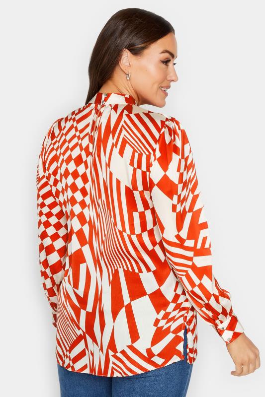 M&Co Red & White Abstract Print High Neck Satin Blouse | M&Co 4
