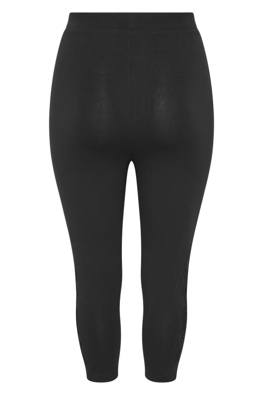 Plus Size Black Lace Cropped Leggings | Yours Clothing 7