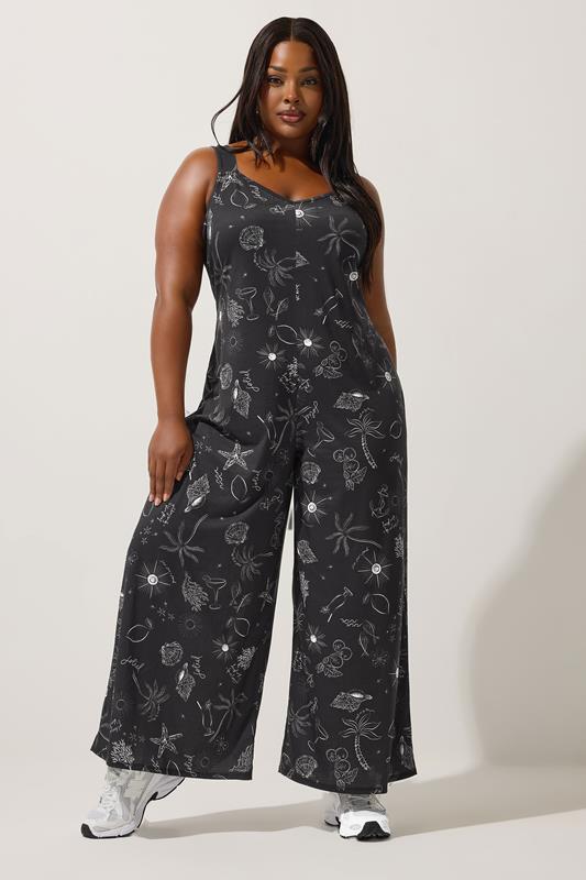 LIMITED COLLECTION Plus Size Black Summer Print Jumpsuit | Yours Clothing 2