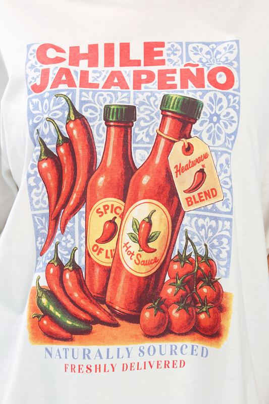 YOURS Plus Size Ivory White 'Chile Jalapeno' Relaxed T-Shirt | Yours Clothing 4