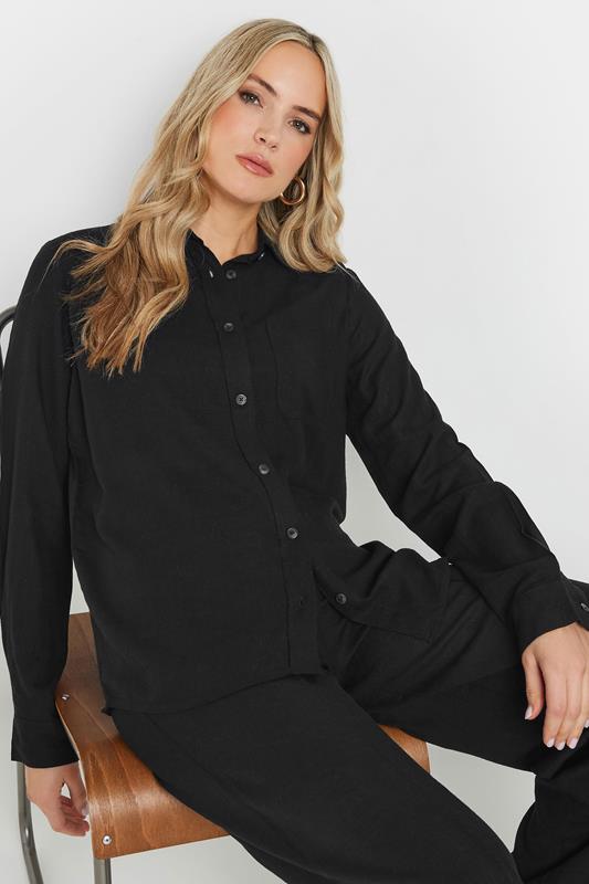 LTS Tall Black Linen Oversized Long Sleeve Shirt | Long Tall Sally 1