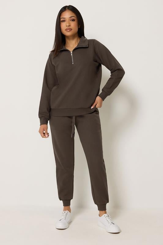 M&Co Petite Chocolate Brown Half Zip Sweatshirt | M&Co 1