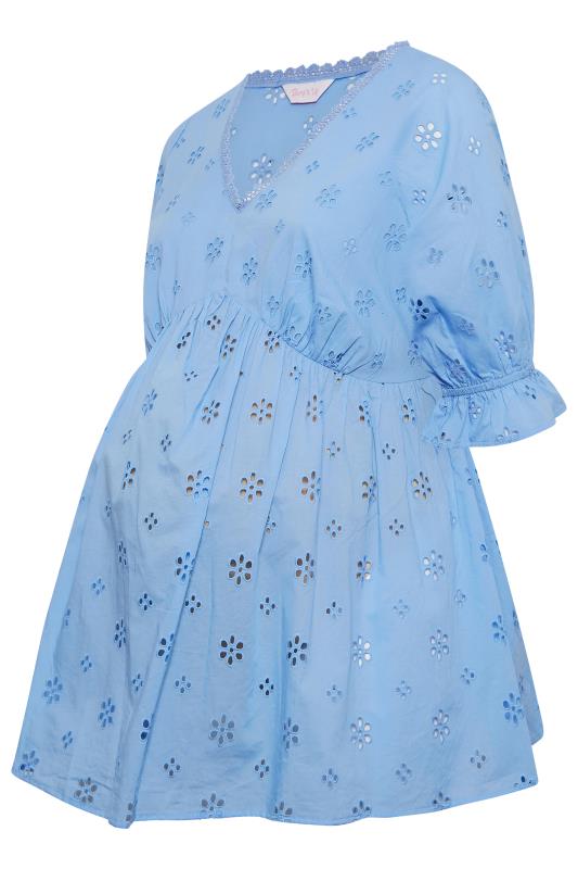 BUMP IT UP MATERNITY Plus Size Blue Broderie Anglaise Blouse | Yours Clothing 7
