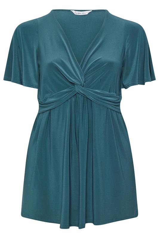 YOURS LONDON Plus Size Teal Blue Knot Detail Front Top | Yours Clothing 5
