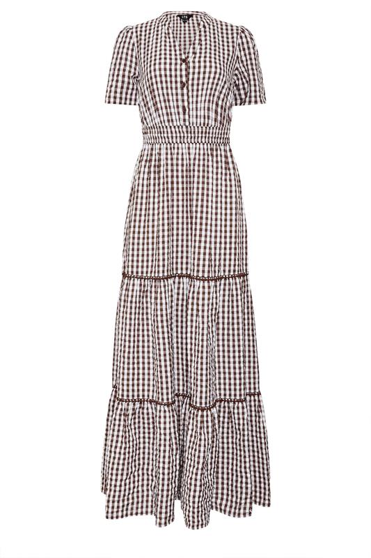 LTS Tall Women's Chocolate Brown Gingham Cotton Maxi Dress | Long Tall Sally 5