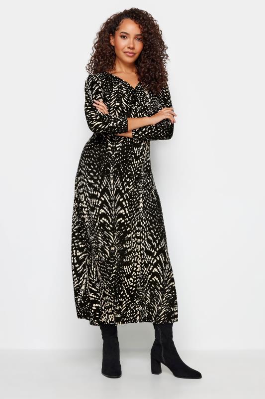 Women's  M&Co Neutral Brown Abstract Print V-Neck Midi Dress