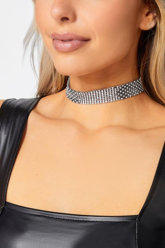 Plus Size  Yours Silver Chain Mail Diamante Choker Necklace