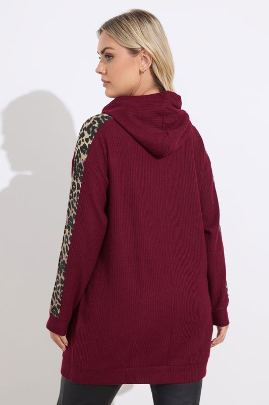YOURS Plus Size Burgundy Red Leopard Print Trim Hoodie | Yours Clothing  2