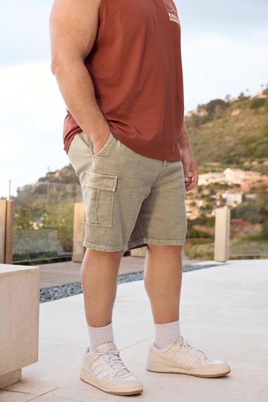 BadRhino Big & Tall Stone Brown Washed Slub Cotton Cargo Shorts