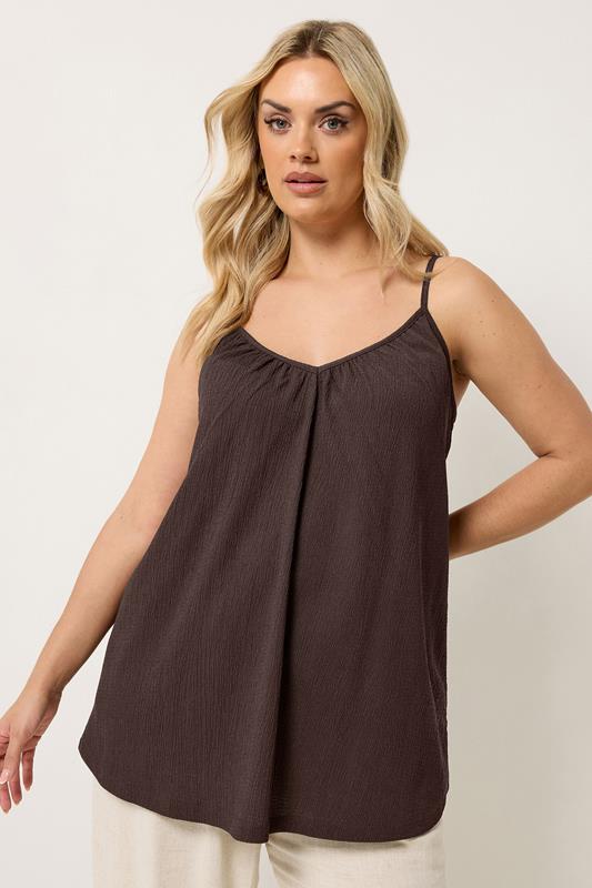 YOURS Curve Chocolate Brown Gathered Textured Cami