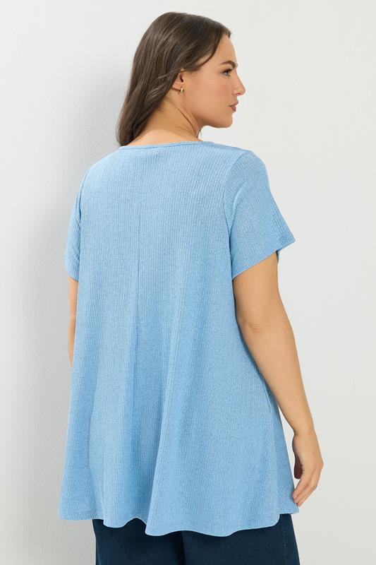 YOURS Plus Size Light Blue Ribbed Soft Touch T-Shirt | Yours Clothing 2