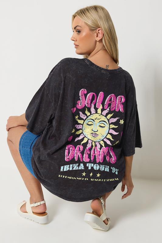 YOURS Curve Grey Acid Wash 'Solar Dreams' T-Shirt