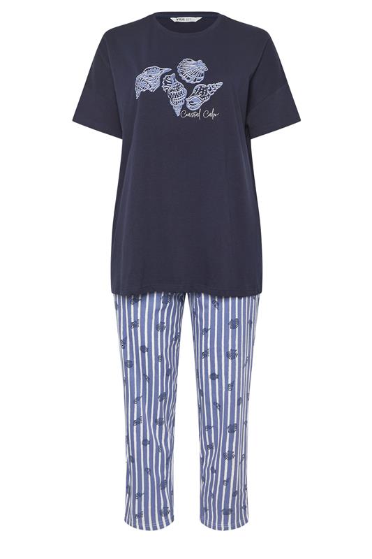 YOURS Plus Size Blue 'Coastal Calm' Stripe Pyjama Set | Yours Clothing 5
